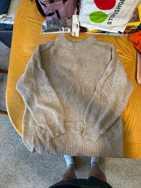 American Eagle Outfitters Beige Waffle Knit Sweater